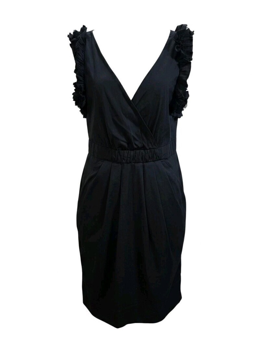 BCBGMAXAZRIA Black Surplice Ruffle Sleeve Dress Size Medium Dark Coquette